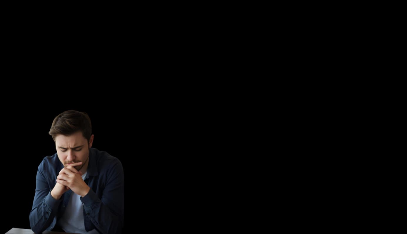 Man thinking with quote about text-only apps