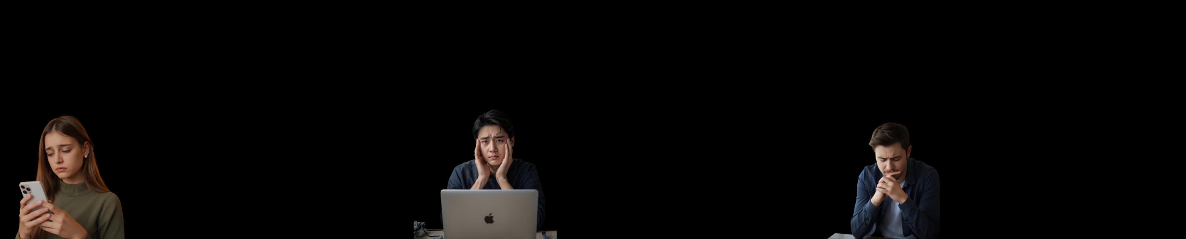 Three people with overlapping speech bubbles describing their frustrations