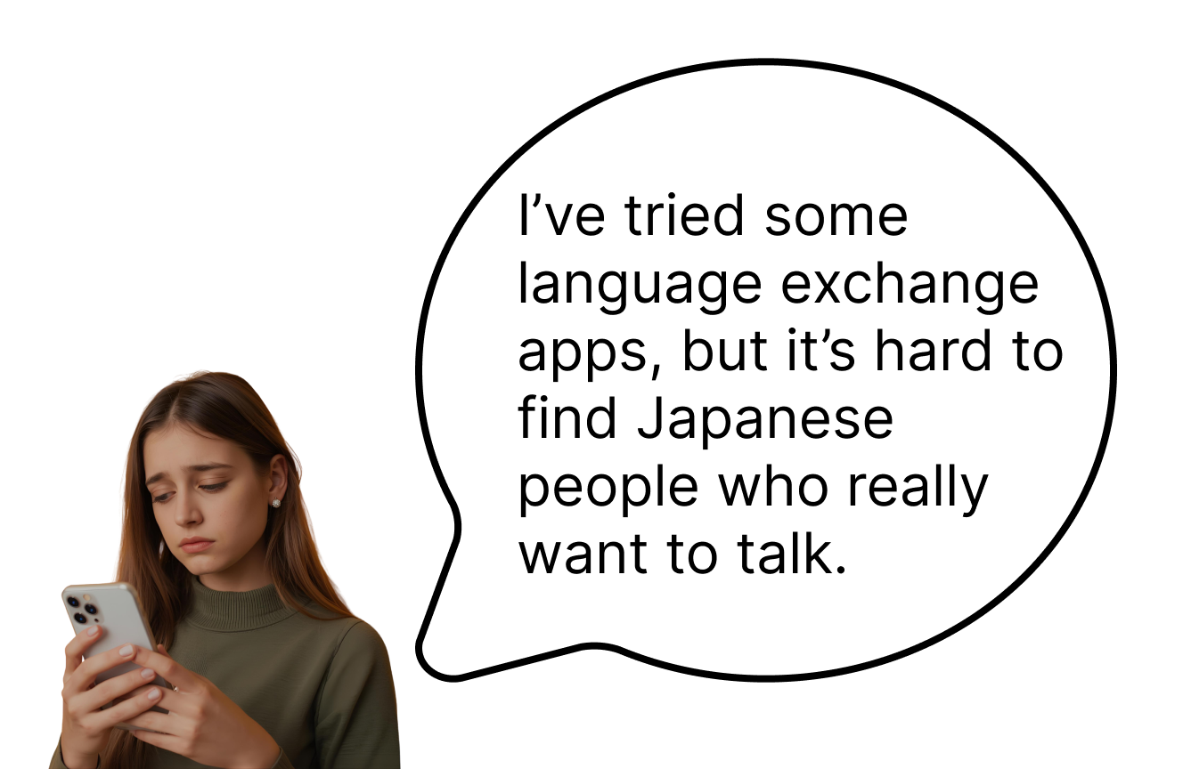 Phone user speech bubble describing difficulty keeping conversations going